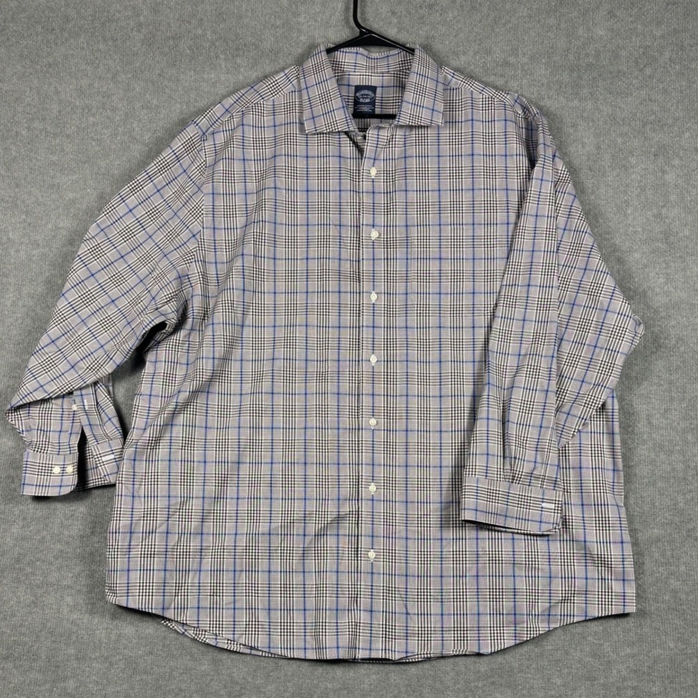 Brooks Brothers Non-Iron Stretch Dress Shirt Plaid 19-34/35 Blue Black Mens